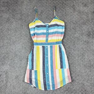 Splendid x Gray Malin Dress Womens Small Striped Button Pockets Linen Coastal